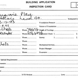 Building Inspectors Card: 1 Macquarie Place, Sydney - Partitions level 40, 1993