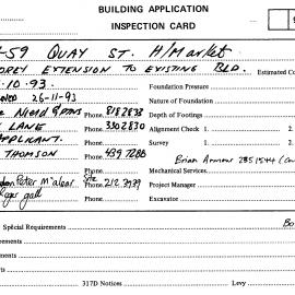 Building Inspectors Card: 1 - 59 Quay Street, Haymarket - 2 storey extension to existing building, 