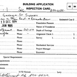 Building Inspectors Card: 580 George Street, Sydney - Use as a Thai restaurant and Karaoke bar, 
