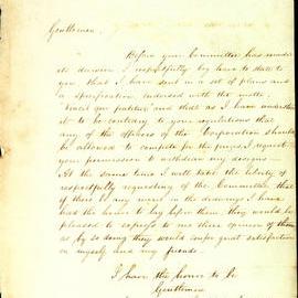 Memorandum - Withdrawal of submission of plans and specifications for Town Hall, 1843