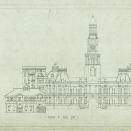 Plan - Elevation to George Street, Sydney Town Hall, 1907