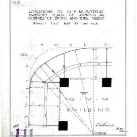 Plan (tracing) - Queen Victoria Building (QVB) - Awning at corner Druitt and York Streets, 1918