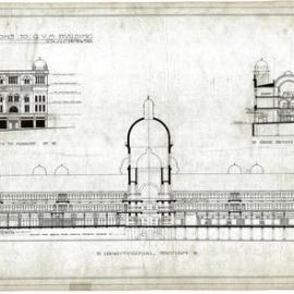 Plan (tracing) - Queen Victoria Building (QVB) - Longitudinal section and elevation, 1914