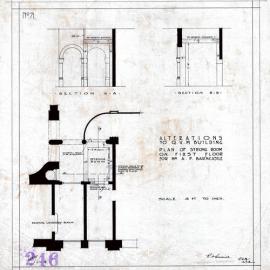 Plan (tracing) - Queen Victoria Building (QVB) - Strong room on first floor, 1918