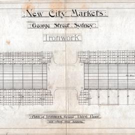 Plan (tracing) - Queen Victoria Building (QVB) - Third floor ironwork for roof over avenue, 1892