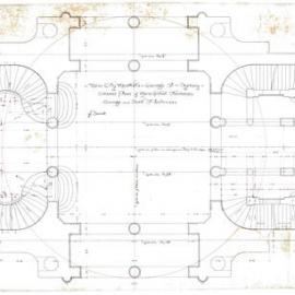 Plan (tracing) - Queen Victoria Building (QVB) - Ground floor - Main central staircases, 1892