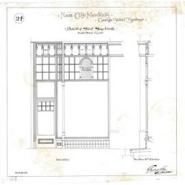 Plan (tracing) - Queen Victoria Building (QVB) - Street shop fronts Market Street to centre, 1892