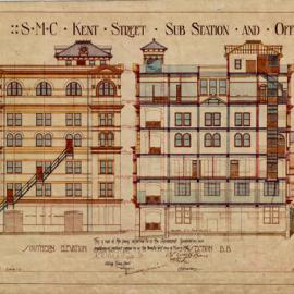 Plan - Elevation and section Kent Street substation and offices, Kent Street Sydney, 1910