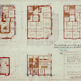 Plan - Floor Plans and Cross Section of the Gladstone Hotel, corner of William Street and Palmer Street Darlinghurst, 1922