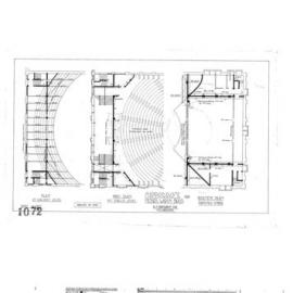 Plans of the Hippodrome: plan at gallery level; part plan pit stalls level, basement plan - 