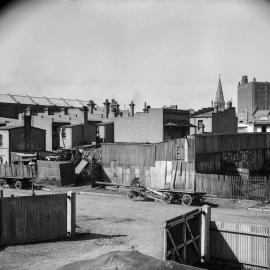 Glass Negative - Construction of the City Municipal Fruit Market Building Number 3 in Haymarket, 1910