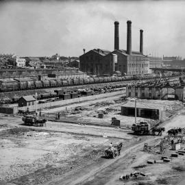 Glass Negative - Construction of the City Municipal Fruit Market Building Number 3 in Haymarket, 1910