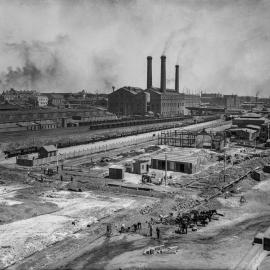 Glass Negative - Construction of the City Municipal Fruit Market Building Number 3 in Haymarket, 1910