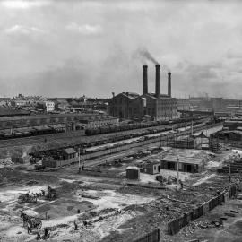 Glass Negative - Construction of the City Municipal Fruit Market Building Number 3 in Haymarket, 1910
