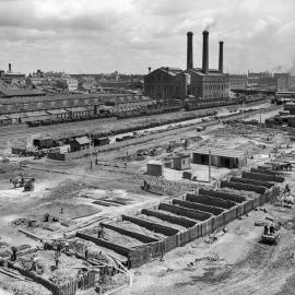 Glass Negative - Construction of the City Municipal Fruit Market Building Number 3 in Haymarket, 1910