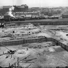 Glass Negative - Construction of the City Municipal Fruit Market Building Number 3 in Haymarket, 1910