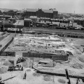 Glass Negative - Construction of the City Municipal Fruit Market Building Number 3 in Haymarket, 1910