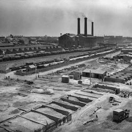 Glass Negative - Construction of the City Municipal Fruit Market Building Number 3 in Haymarket, 1910