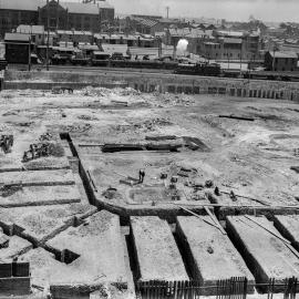 Glass Negative - Construction of the City Municipal Fruit Market Building Number 3 in Haymarket, 1910