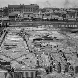 Glass Negative - Construction of the City Municipal Fruit Market Building Number 3 in Haymarket, 1910