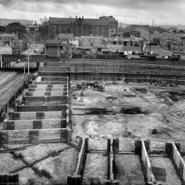 Glass Negative - Construction of the City Municipal Fruit Market Building Number 3 in Haymarket, 1911