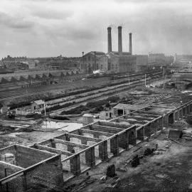 Glass Negative - Construction of the City Municipal Fruit Market Building Number 3 in Haymarket, 1911