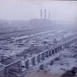 Glass Negative - Construction of the City Municipal Fruit Market Building Number 3 in Haymarket, 1911