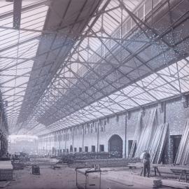 Glass Negative - Construction of the City Municipal Fruit Market Building Number 3 in Haymarket, 1911