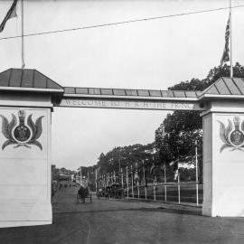 Glass Negative - Street decorations for Royal Visit, College Street Sydney, 1920
