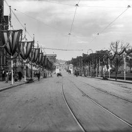 Glass Negative - Street decorations for Royal Visit, College Street Sydney, 1920