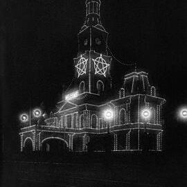 Glass Negative - Sydney Town Hall Illuminations for British Fleet arrival, George Street Sydney, 1924