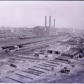 Glass Negative - Construction of the City Municipal Fruit Market Building Number 3 in Haymarket, 1910