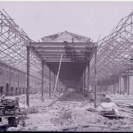 Glass Negative - Construction of the City Municipal Fruit Market Building Number 3 in Haymarket, 1911