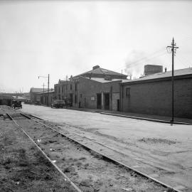 Glass Negative - Siding goods line and buildings, Hay Street Haymarket, 1937