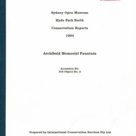 Sydney Open Museum, Hyde Park North. Conservation reports 1994: Archibald Memorial Fountain/ Inter