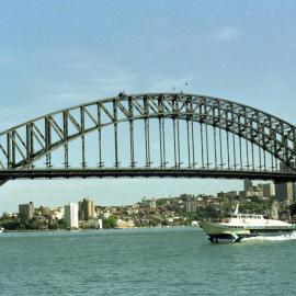 Hydrofoil ferry Fairlight approaching Circular Quay, 1983