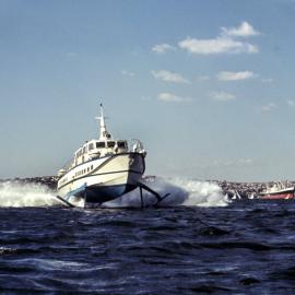 Hydrofoil ferry Fairlight, Circular Quay bound on Sydney Harbour, 1970