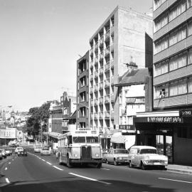 Bus on Bayswater Road between Rushcutters Bay and Kings Cross, 1971