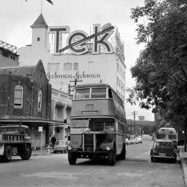 Bus travelling south on York Street North The Rocks, 1970