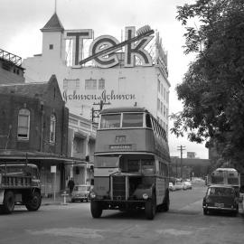 Bus travelling south on York Street North The Rocks, 1970