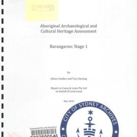 Aboriginal archaeological assessment - Barangaroo - 29-51 Hickson Road Barangaroo, 2010 