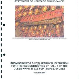 Statement of heritage significance - Kwan Ti Sze Yup Temple - 2 Edward Street Glebe, 2008