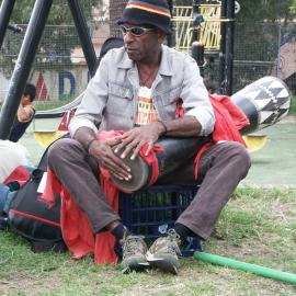 Drummer at the farewell for Auntie Joyce Ingram, Eveleigh Street Redfern, 2004