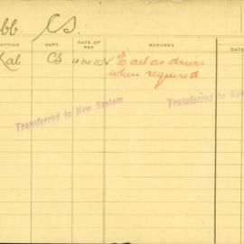 Staff Card - Webb, CS - employed 1921