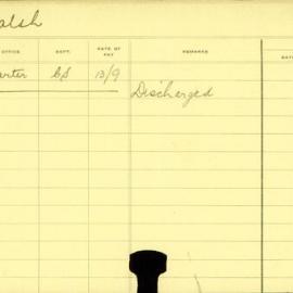 Staff Card - Walsh, J - employed 1913-1914