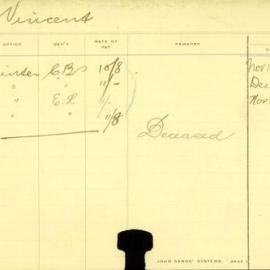 Staff Card - Vincent, G - employed 1912-1916