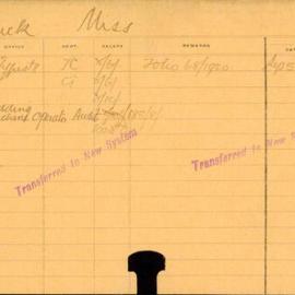 Staff Card - Tuck, [first name unknown] (Miss) - employed 1920-1922