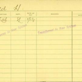 Staff Card - Todd, H - employed 1921