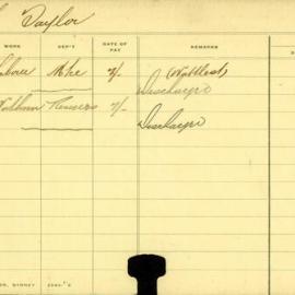 Staff Card - Taylor, L - employed 1907