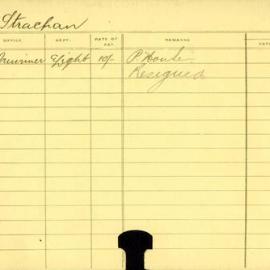 Staff Card - Strachan, W - employed 1915-1916